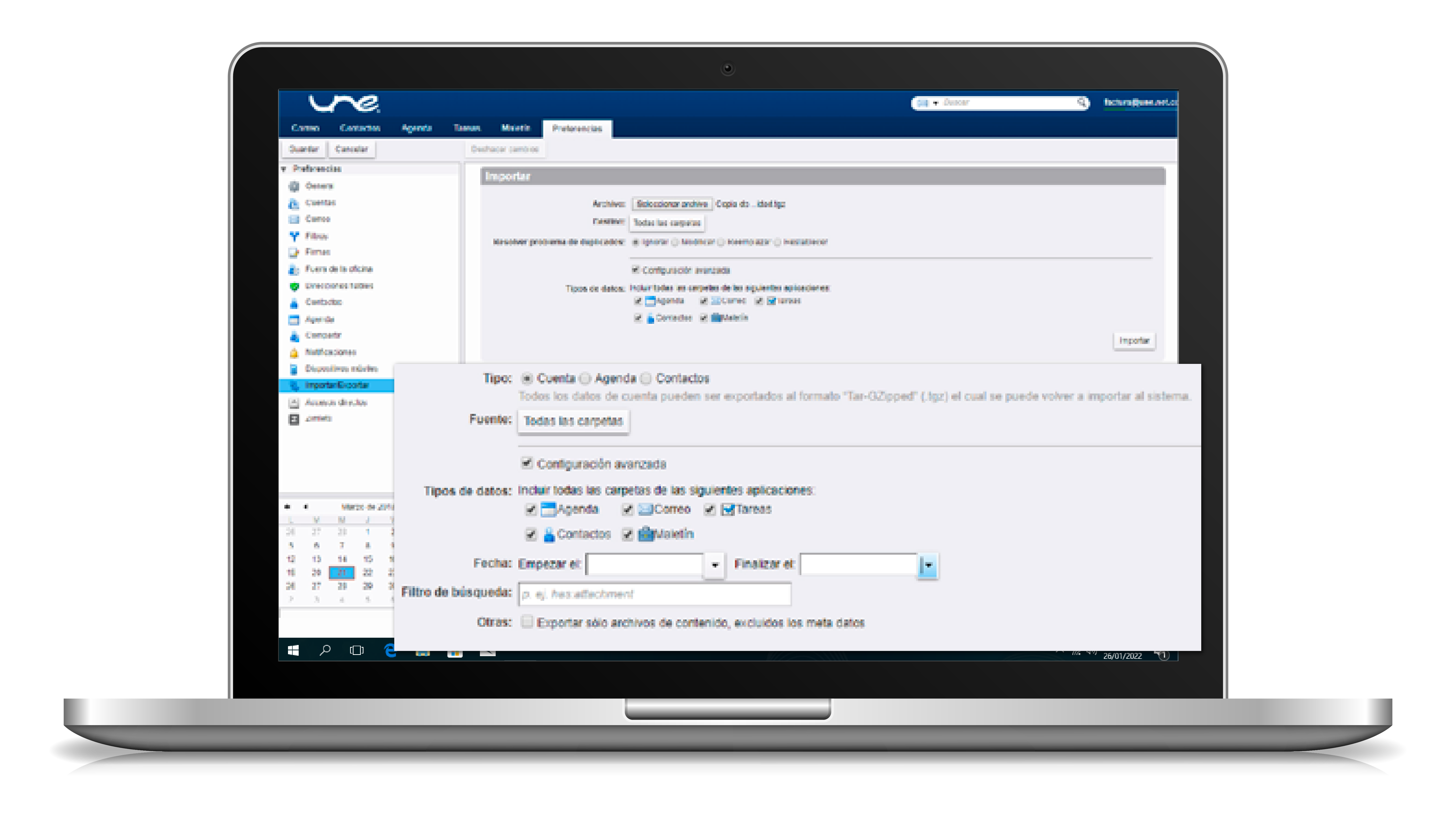 aw-backup de seguridad de correo UNE