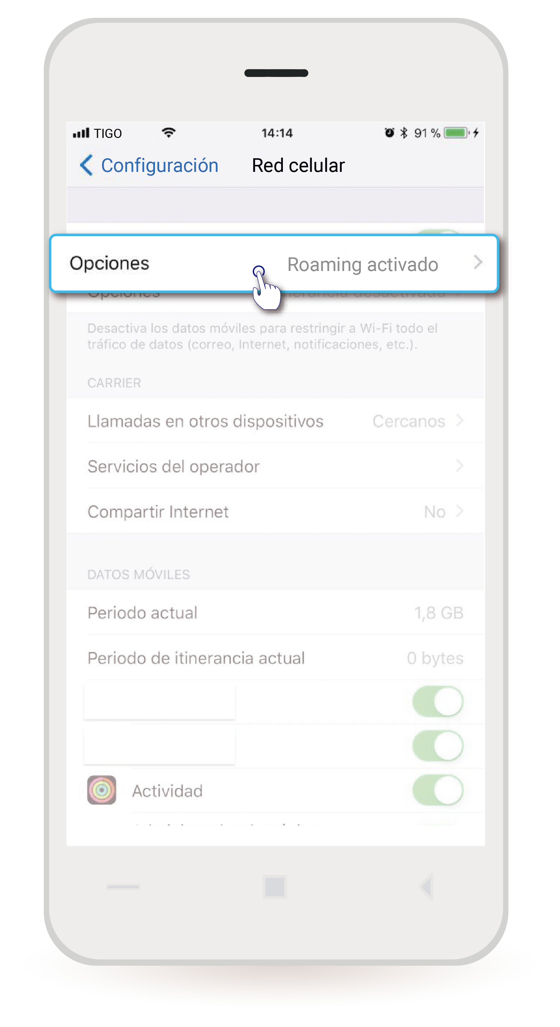 aw-opciones volte en ios