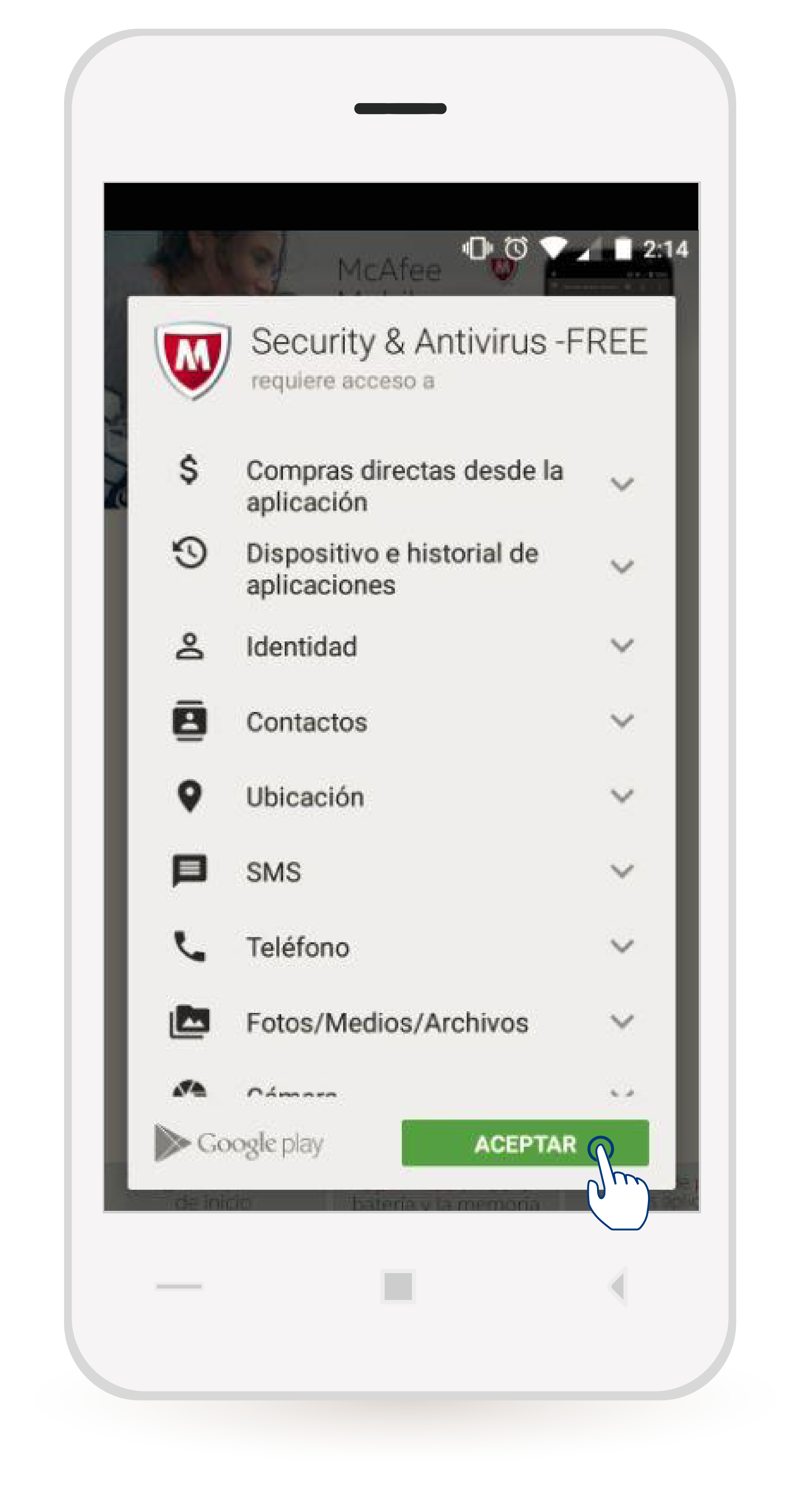 aw-Descargar McAfee paso 4 permisos de acceso