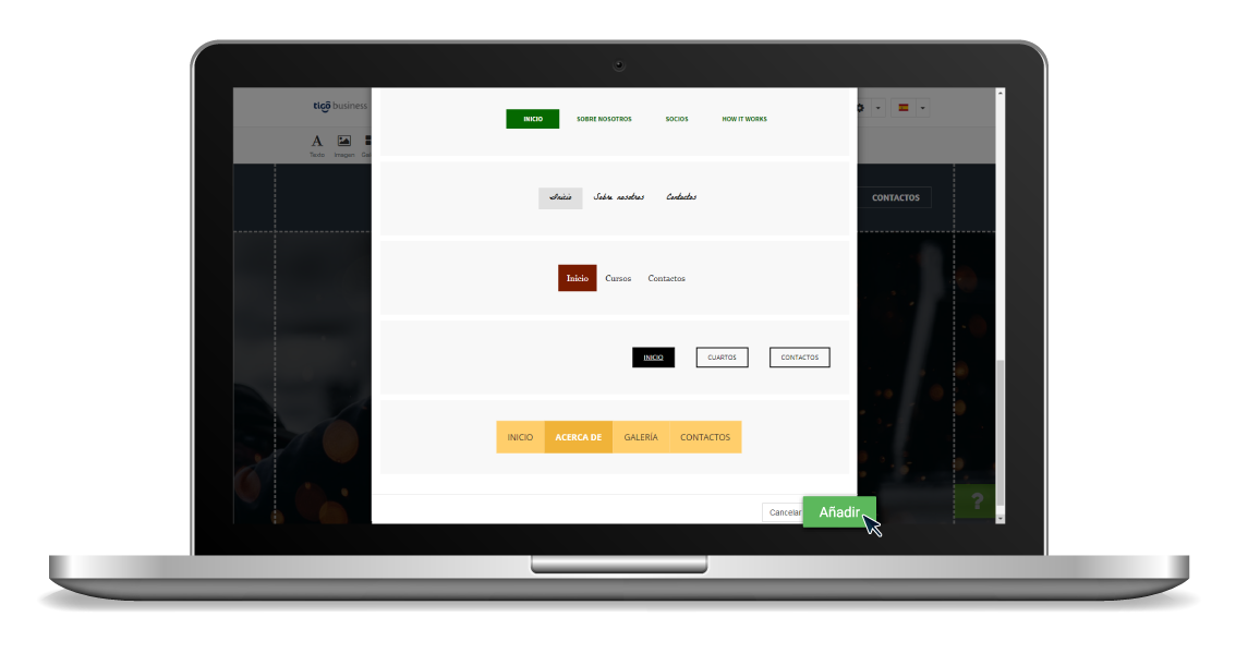 aw-Agregar menu opciones en una web Tigo Business Paso 4 Añadir Boton