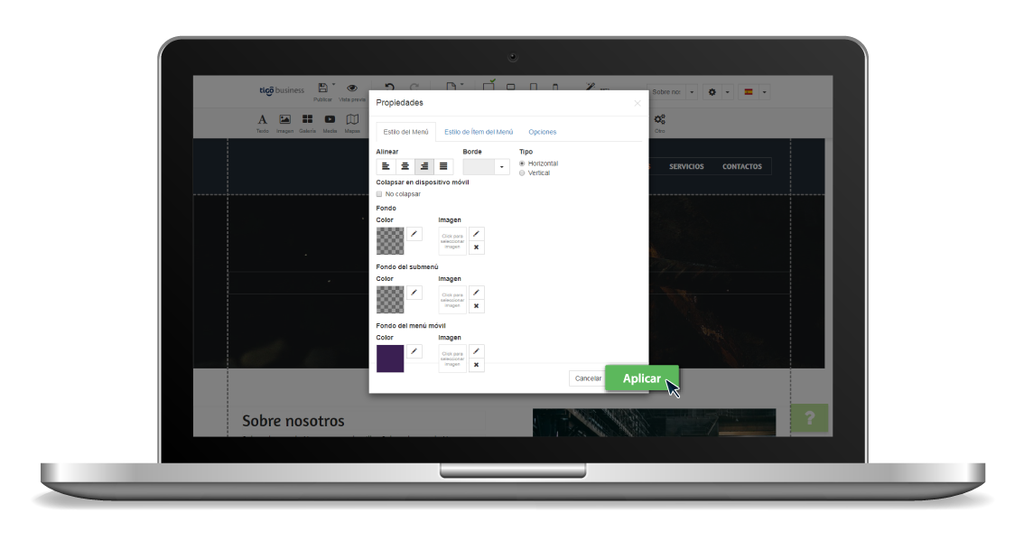 aw-Agregar menu opciones en una web Tigo Business Paso 5 Doble Clic a Boton