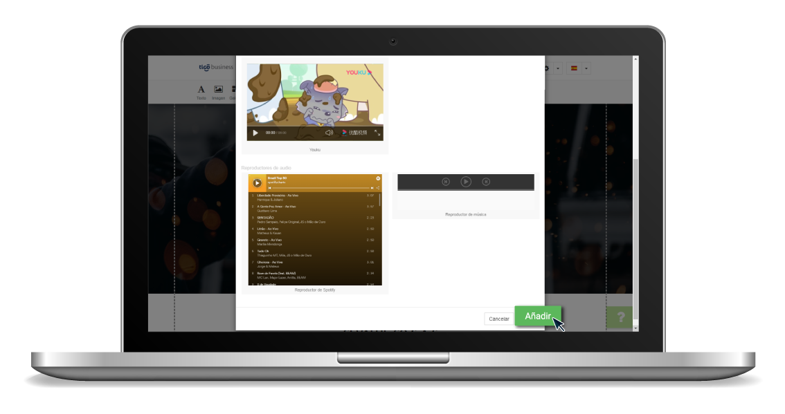 aw-Como agregar videos a una web Tigo Business Paso 4 Añadir Videos