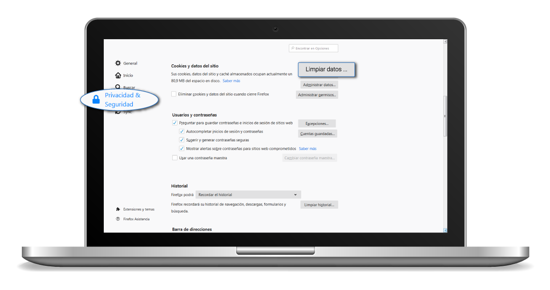 aw-Como eliminar Cookies en Mozilla Firefox Paso 2 Limpiar datos