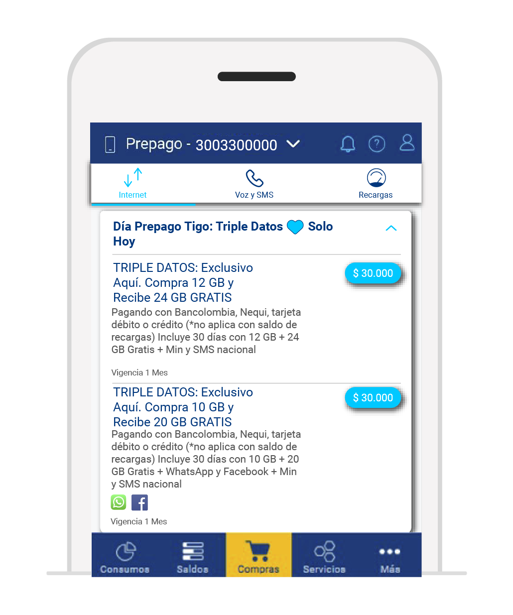 aw-comprar paquetes dia prepago tigo app