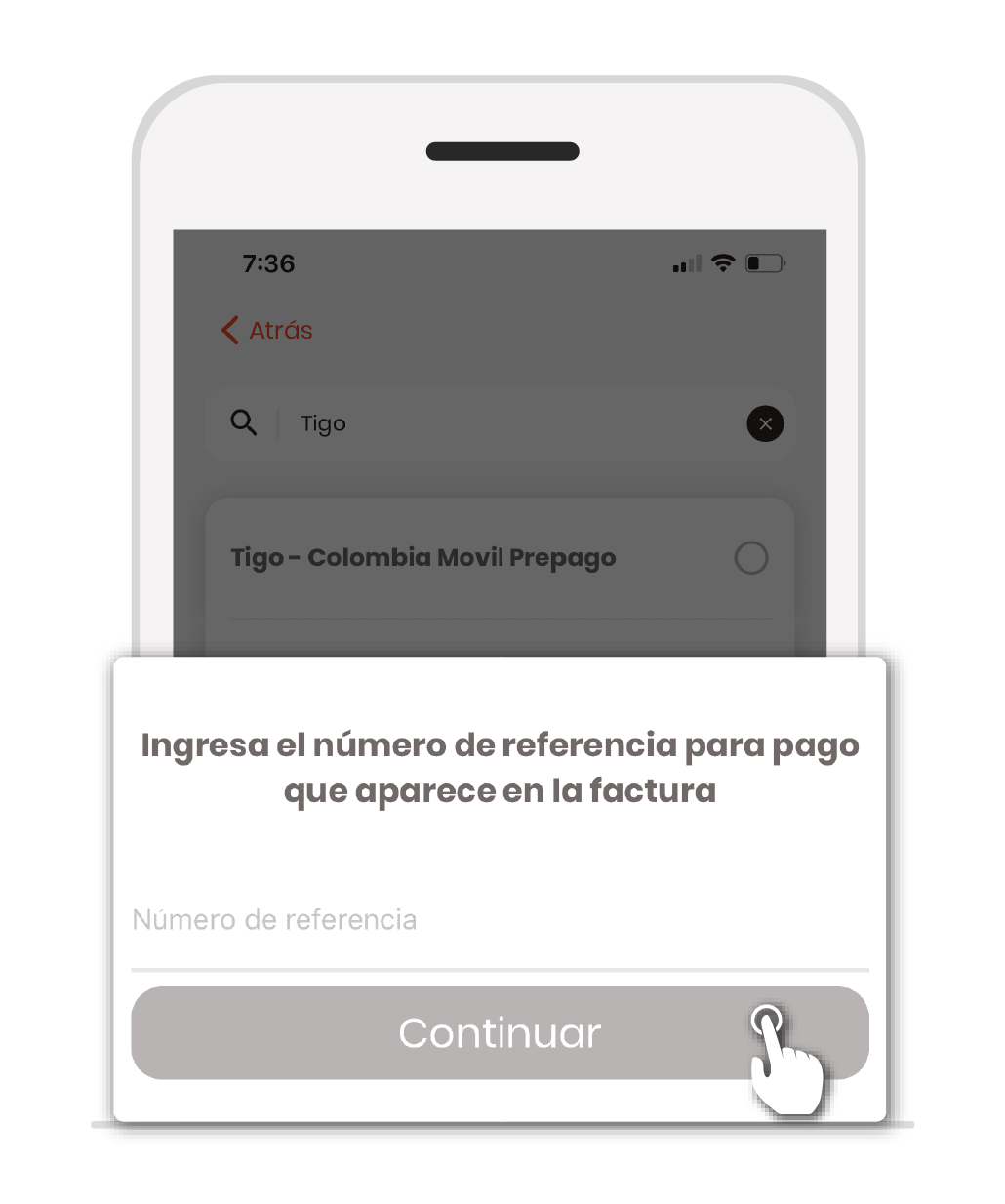 aw-Pagar factura Tigo sin cuenta bancaria o tarjeta de credito opcion 4 Rappi Pay Paso 5 numero de contrato