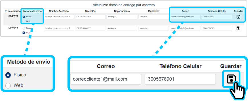 aw-actualizar datos de entrega de factura tigo