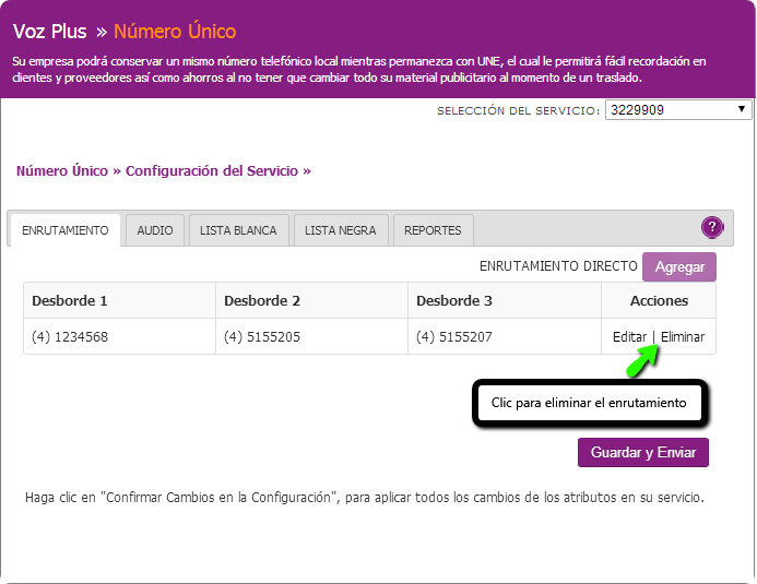 aw-Agregar enrutamiento por horario numero unico Tigo agregar número