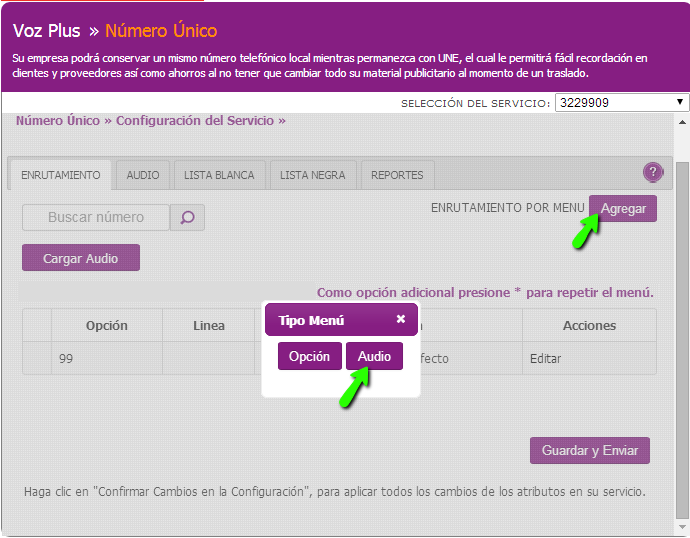 aw-Eliminar enrutamiento por menu tipo opcion Numero Unico Tigo boton eliminar