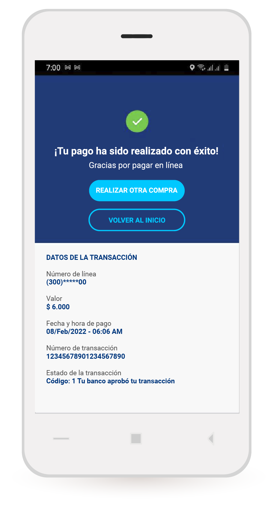 aw-tigo prepago recarga con exito