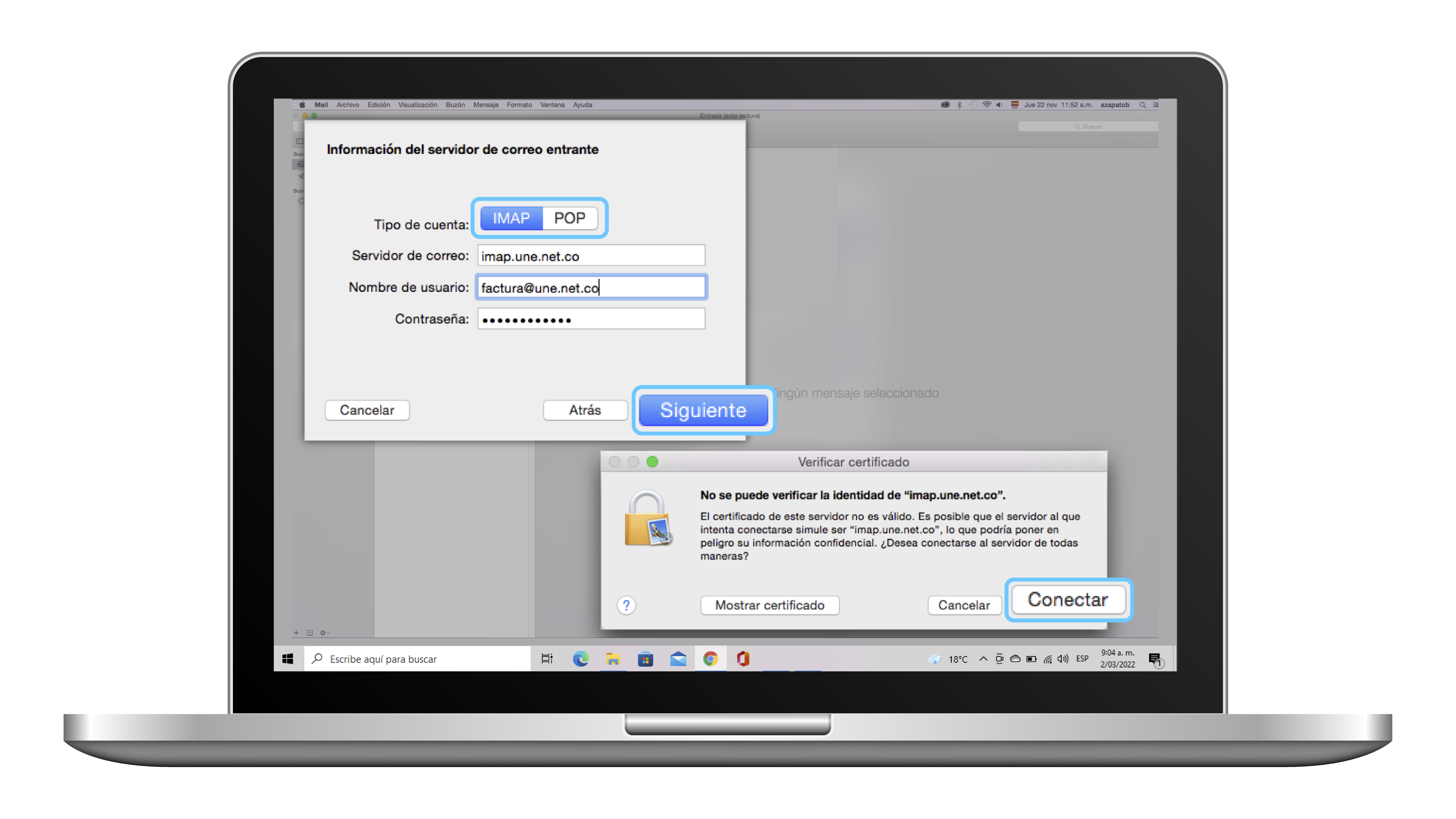aw-configurar correo une