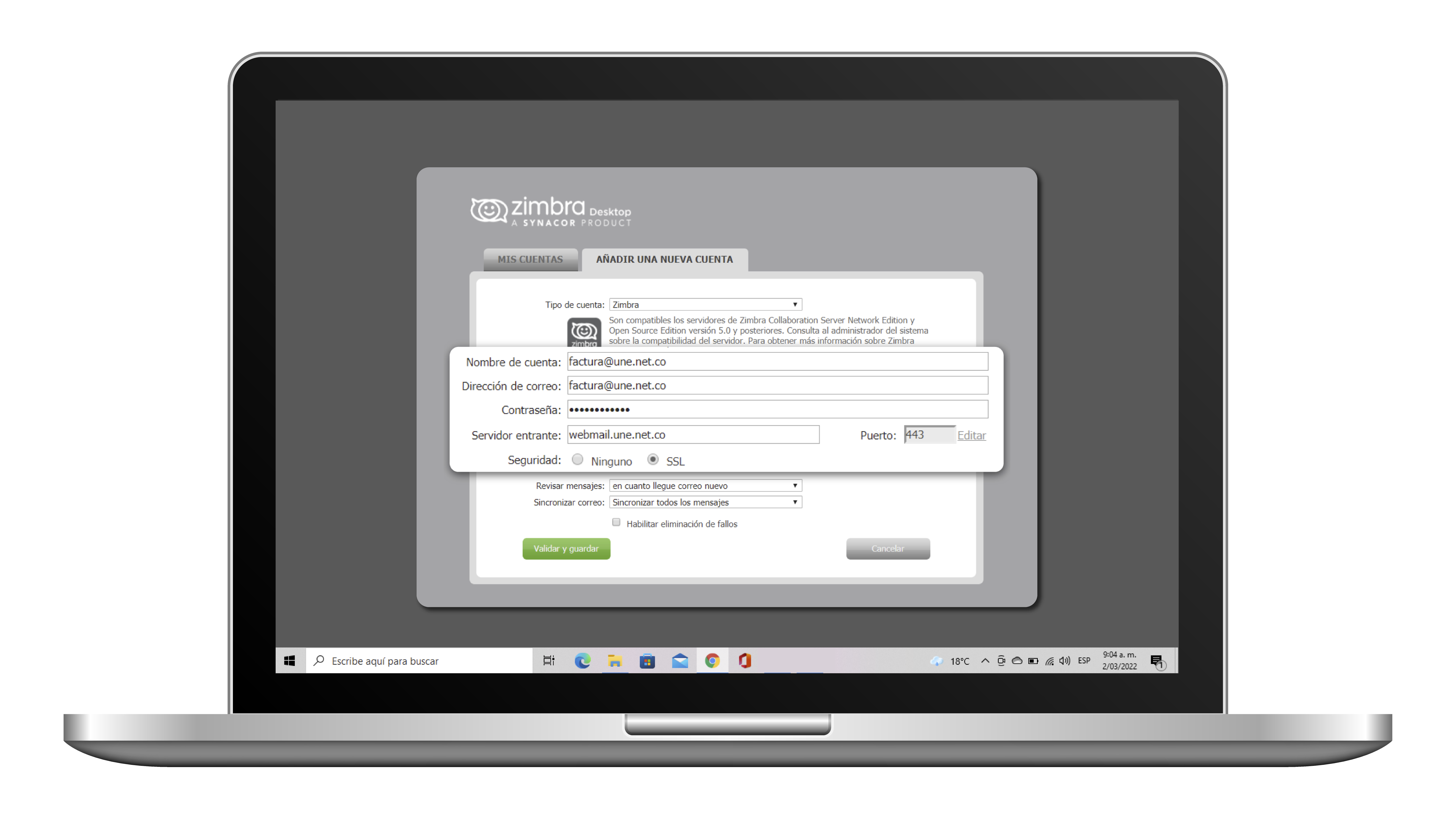 aw-correo remoto une zimbra inicio de sesion