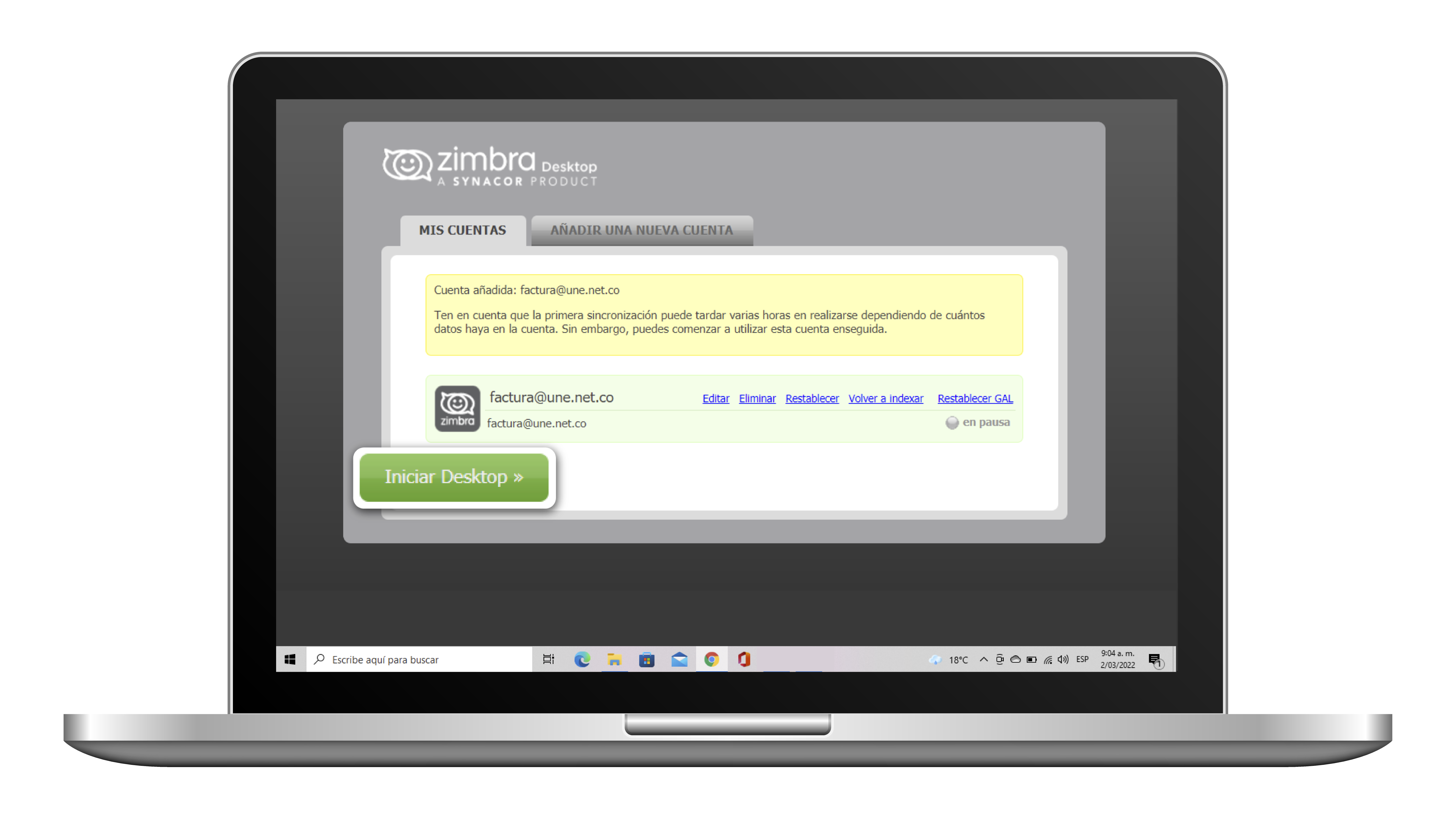aw-correo remoto une zimbra inicio