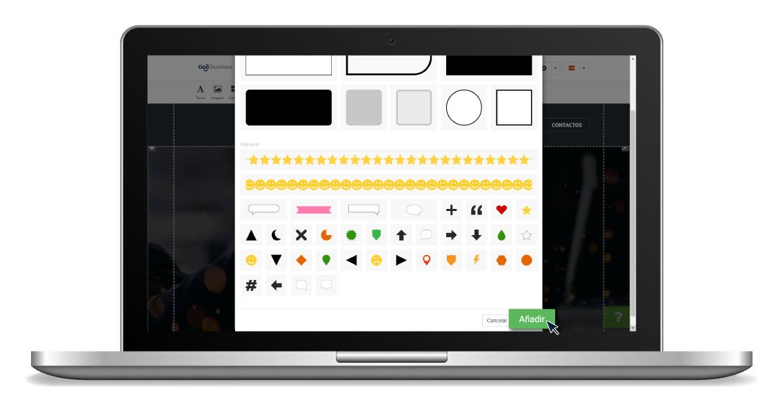 aw-Como agregar formas geometricas en un web Tigo Business paso 4 Añadir forma