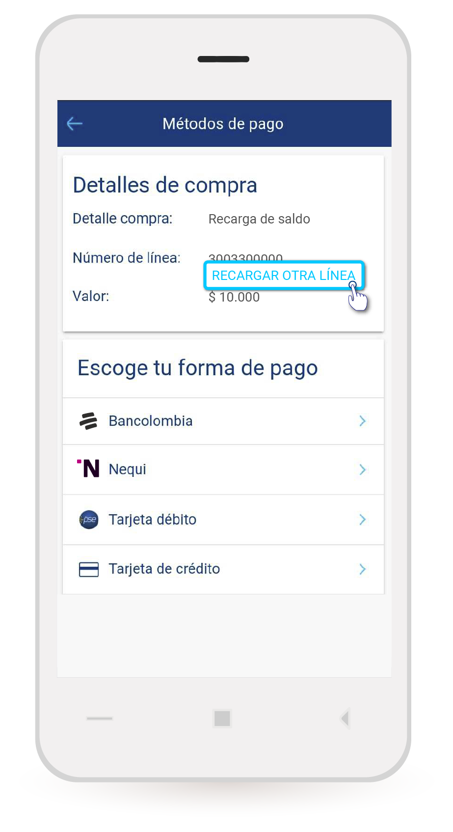 aw-recargar otra linea en tigo app