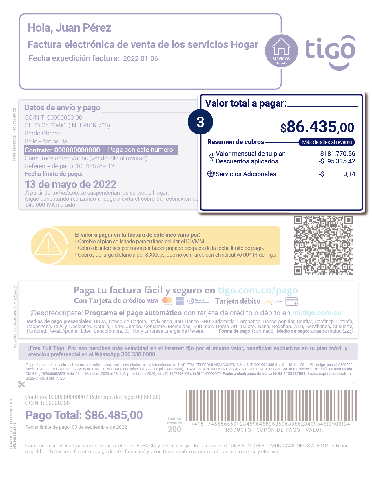 aw-total valor a pagar tigo une factura