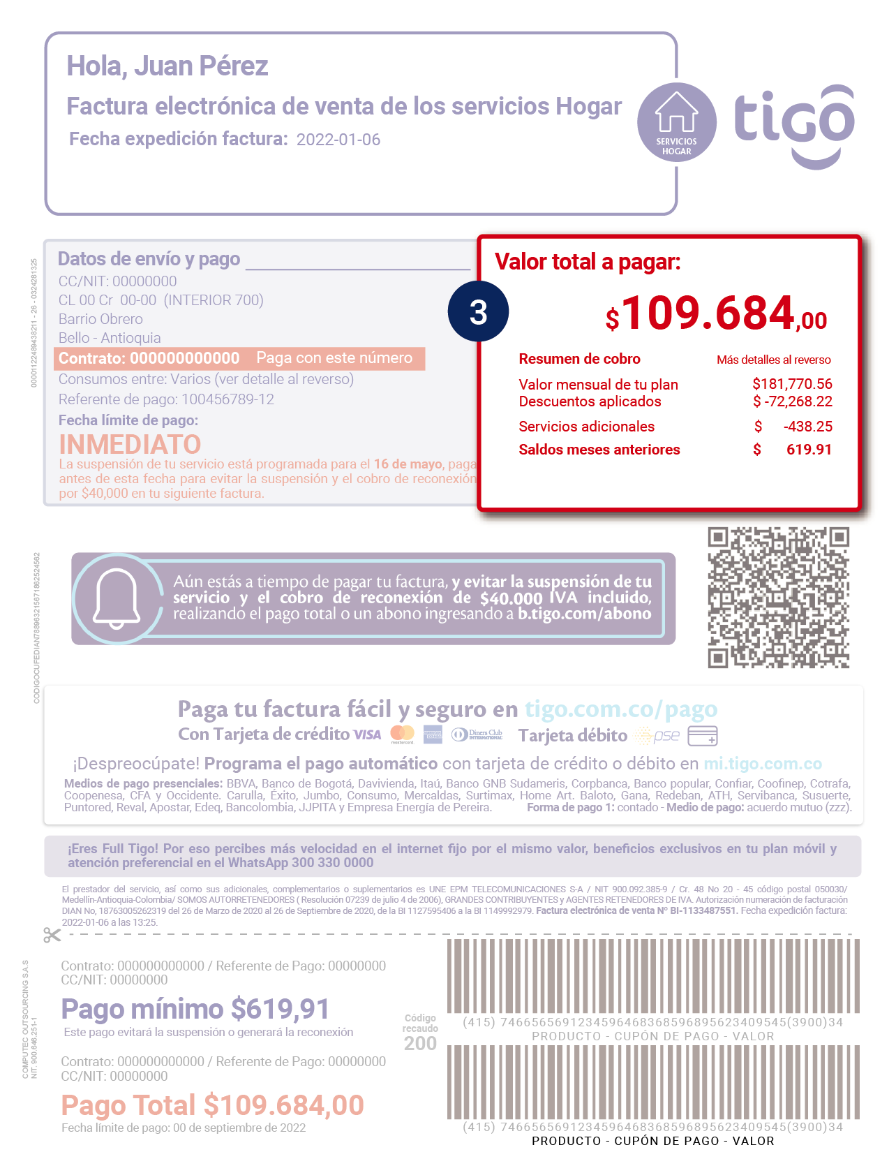 aw-valor total a pagar para mora mi factura tigo