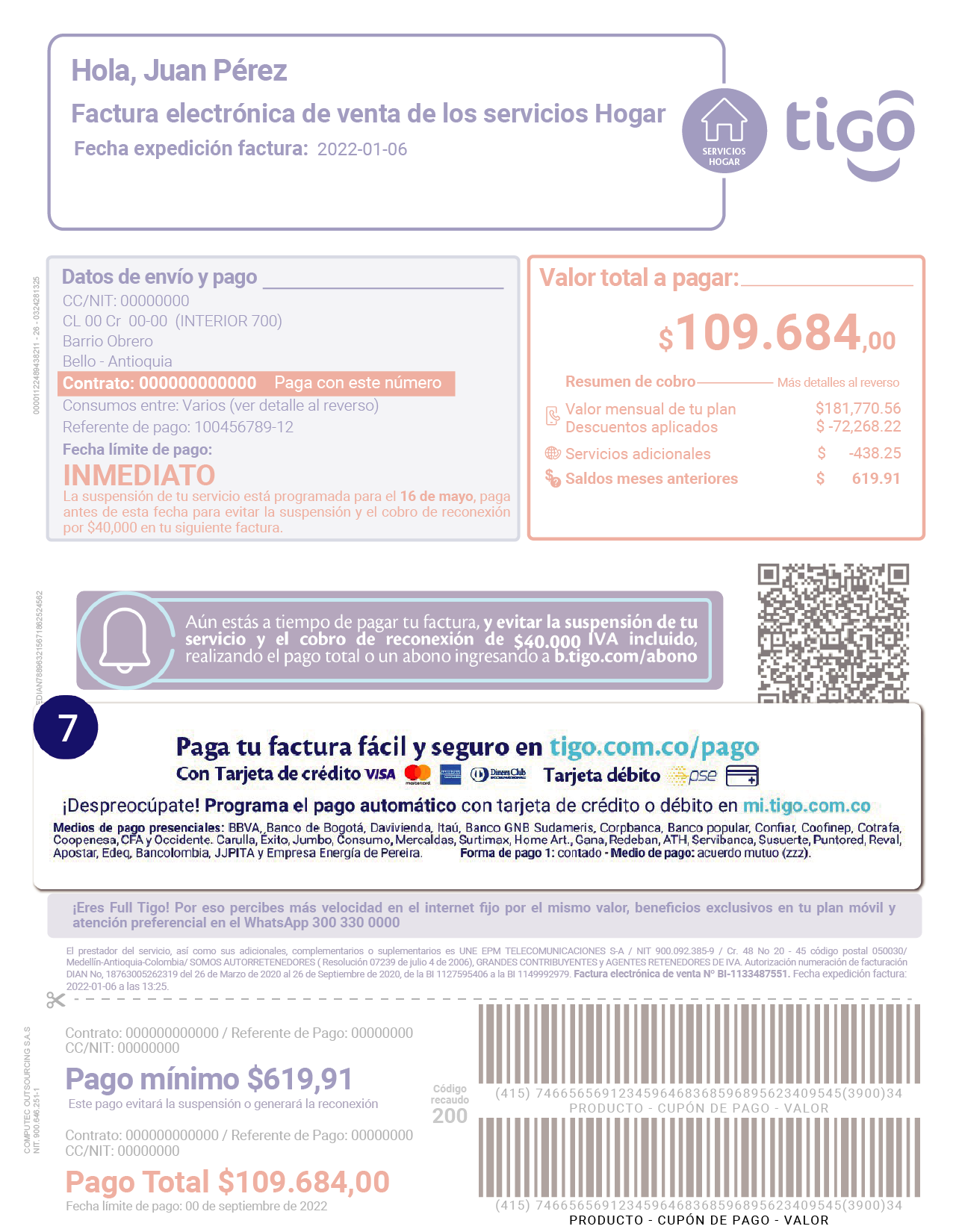 aw-en mora para medios de pago factura tigo Colombia