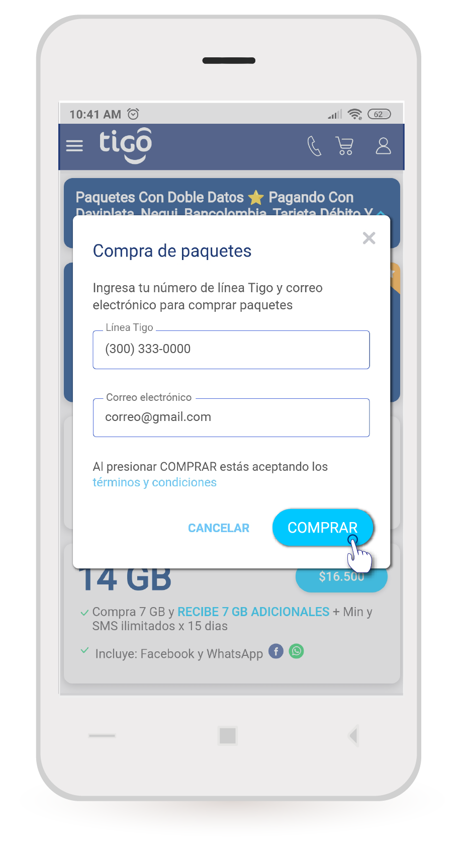 aw-linea tigo para comprar paquetes