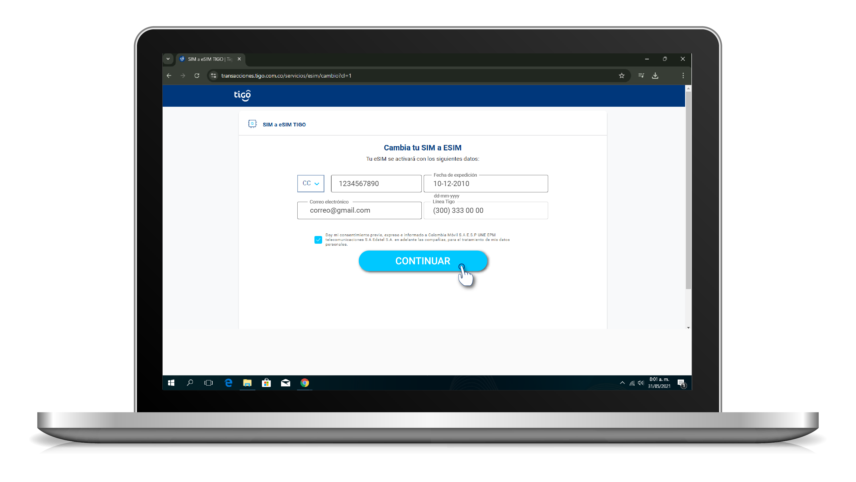 aw-aceptar condiciones para pasar a sim virtual tigo